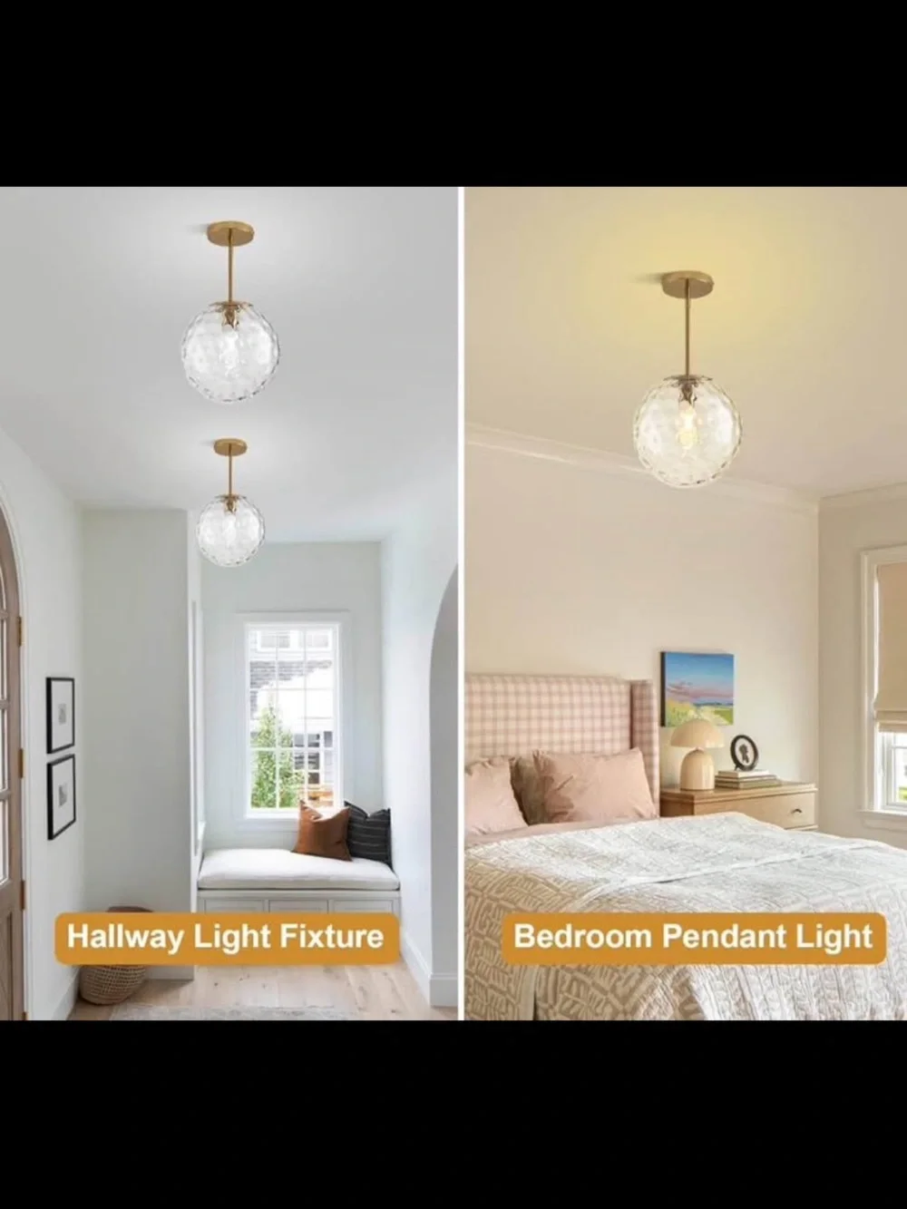 NEW Clear Hammered Glass Pendant Light with Gold Accent - Modern Home Lighting